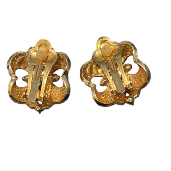 Vintage Gold & Black Enamel Earrings With Rhinestones - Picture 4 of 10